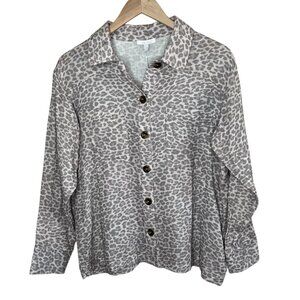 Calme Johnny Was XS Organic Cotton Double Pocket Shacket Gray Leopard Print